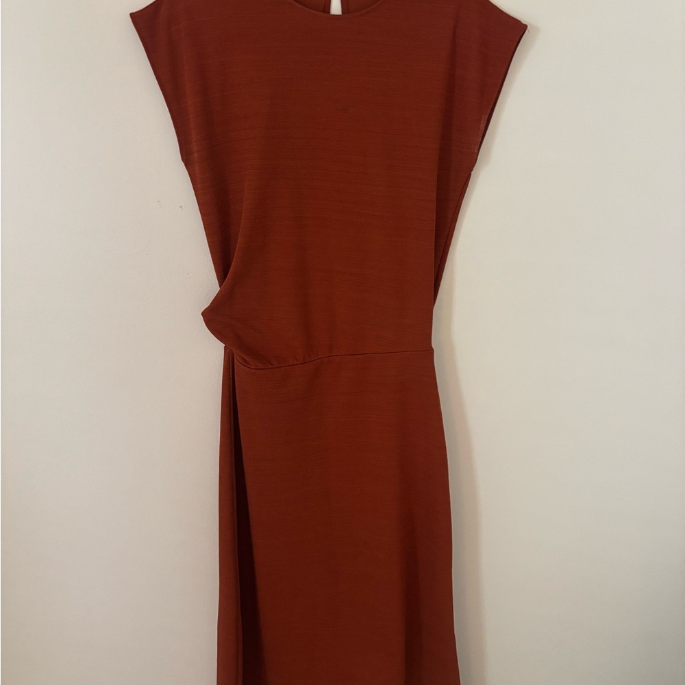 Zara Rust Cap-Sleeve Midi Dress